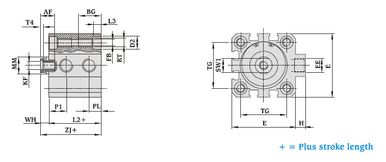 Short Stroke Cylinders Double-Acting Female Thread