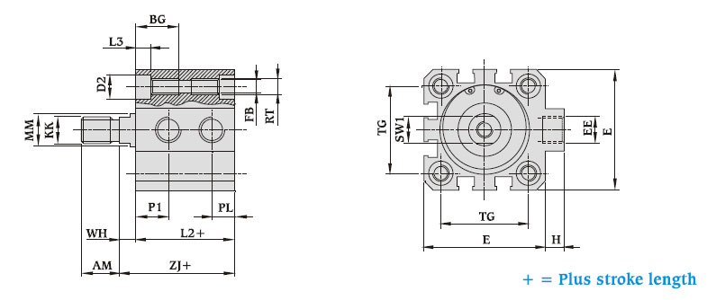 Short Stroke Cylinders Double-Acting Male Thread