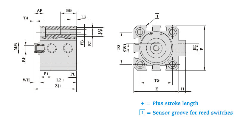 Short Stroke Cylinders Double-Acting Female Thread - with magnetic piston