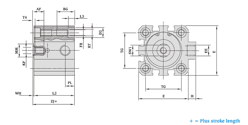 Short Stroke Cylinders Single-Acting Female Thread