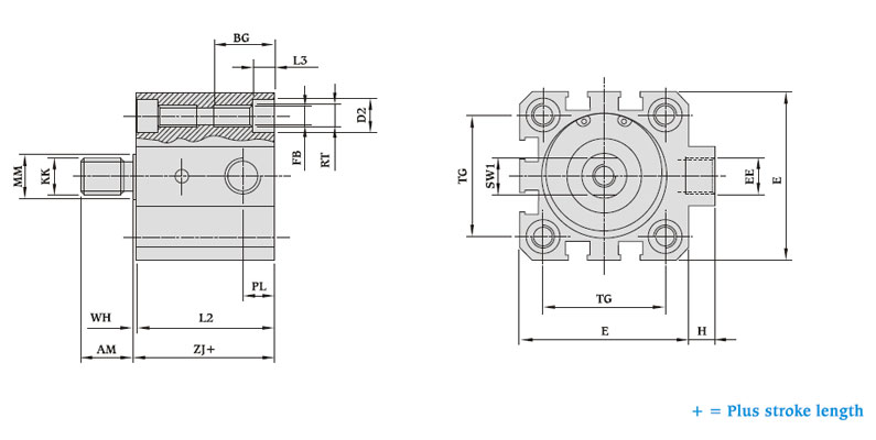 Short Stroke Cylinders Single-Acting Male Thread